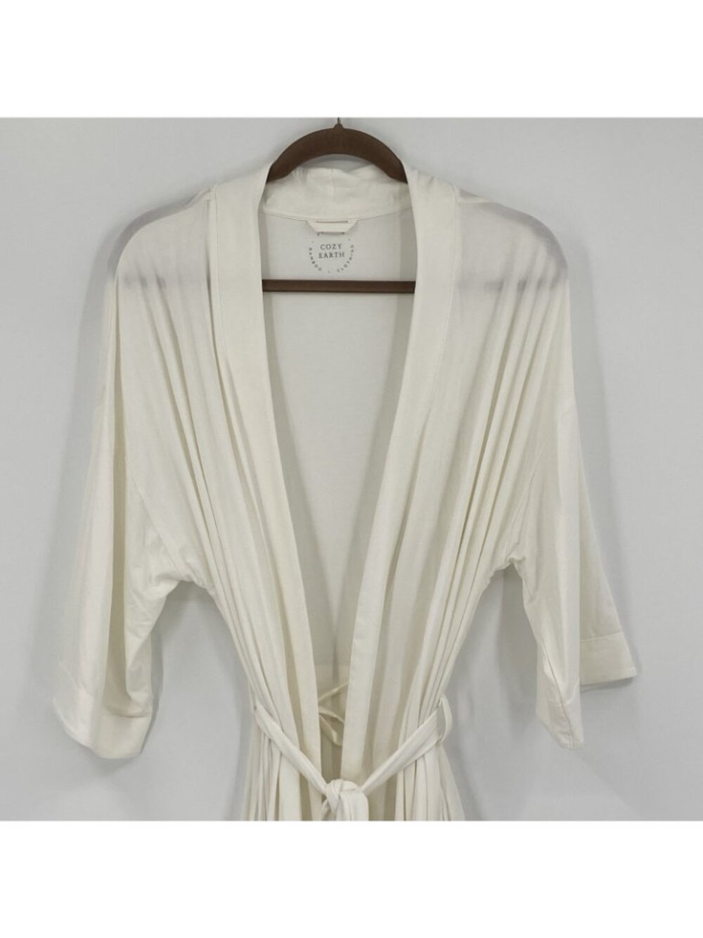 COZY EARTH Women's Size M Bamboo Stretch-Knit Robe Ivory White Loungewear - Picture 7 of 16